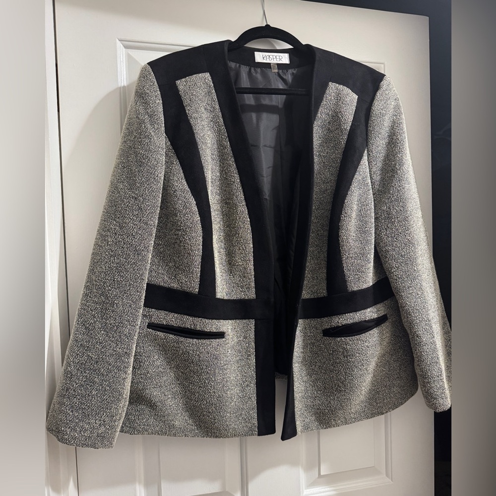 Gray and Black Open Blazer by Kasper
